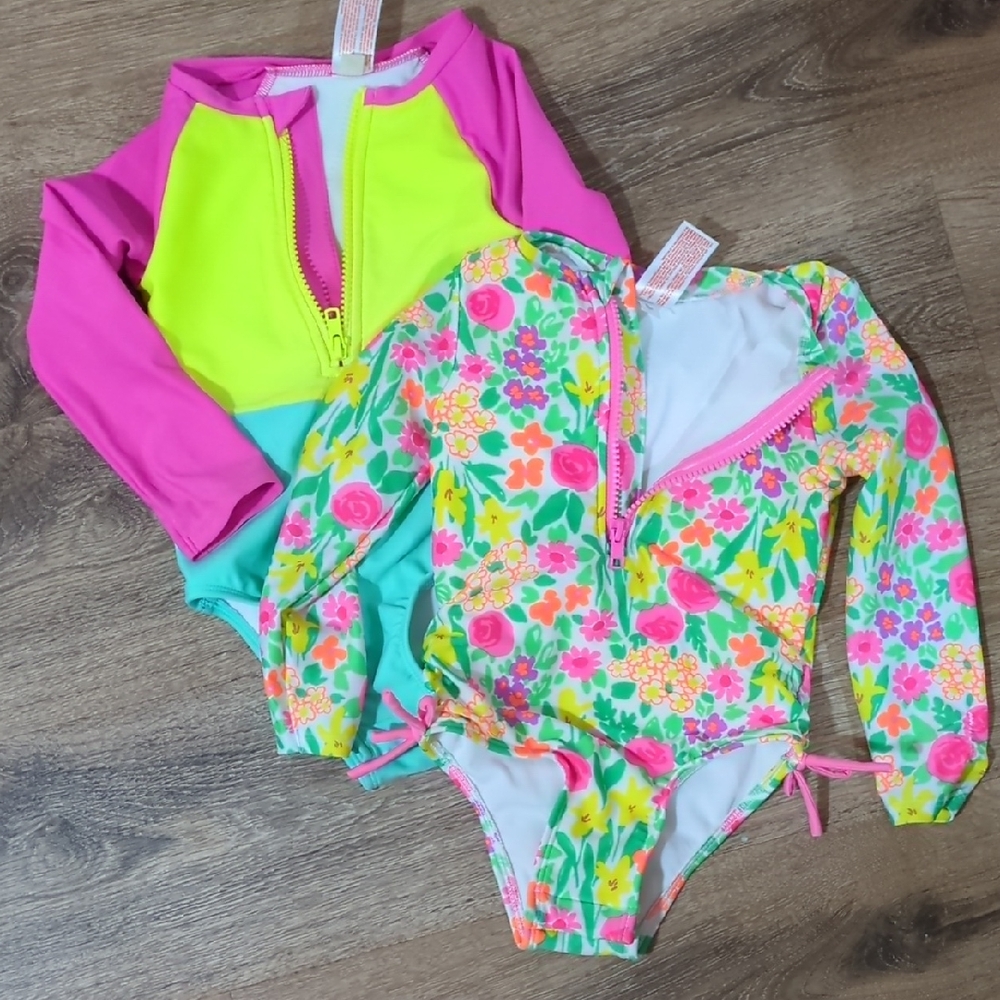 2 Cat & Jack One Piece Long Sleeve Half Zip Swimsuits Size 3T